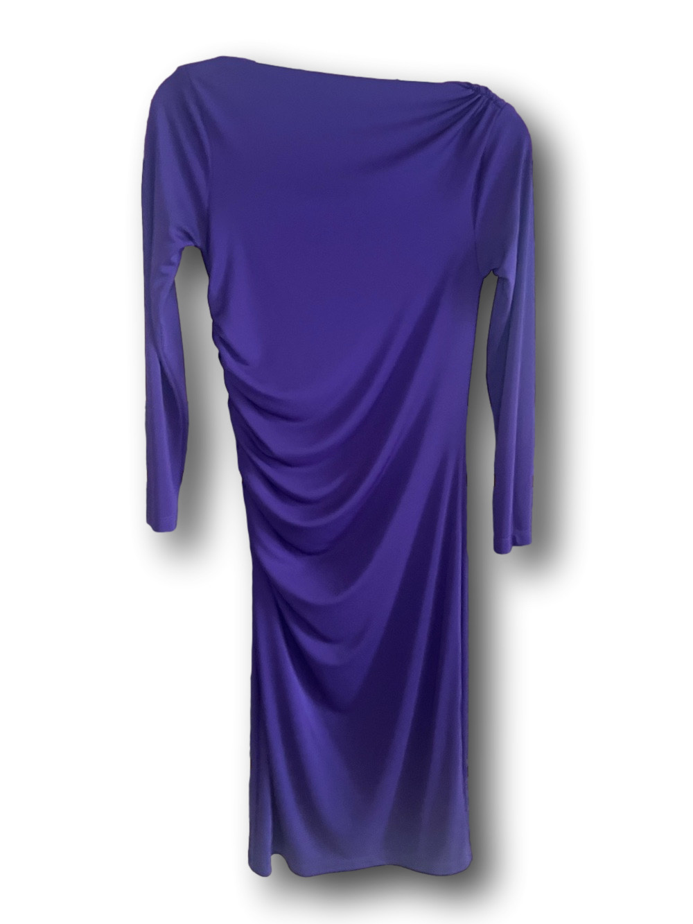 Ann Taylor Deep Purple Long-Sleeve Ruched Midi Dress - small petite